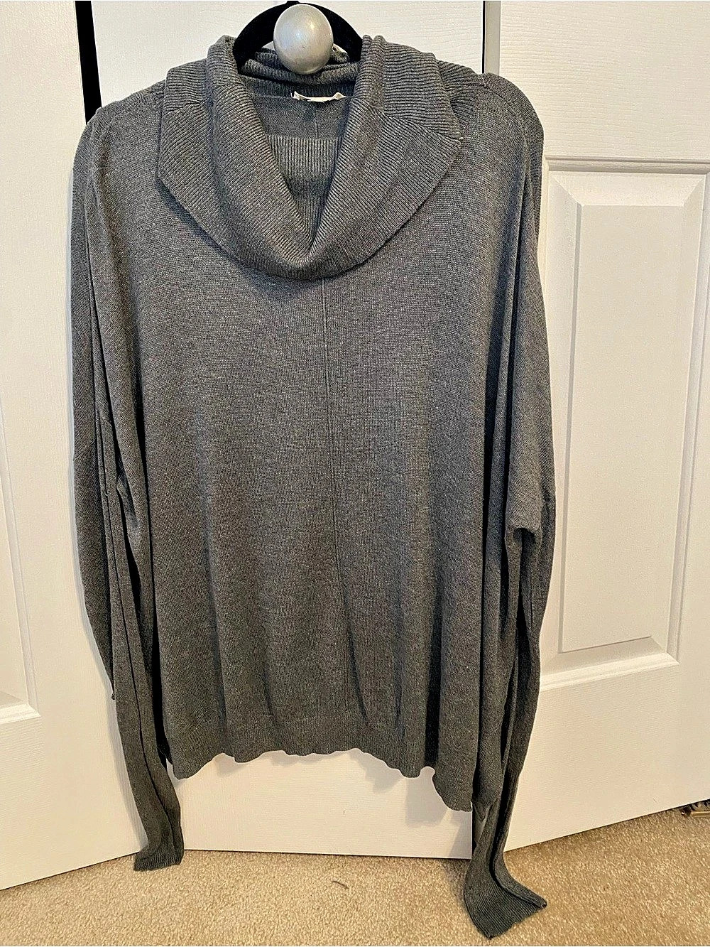 Mystree  Cowl Neck Cotton Sweater Gray